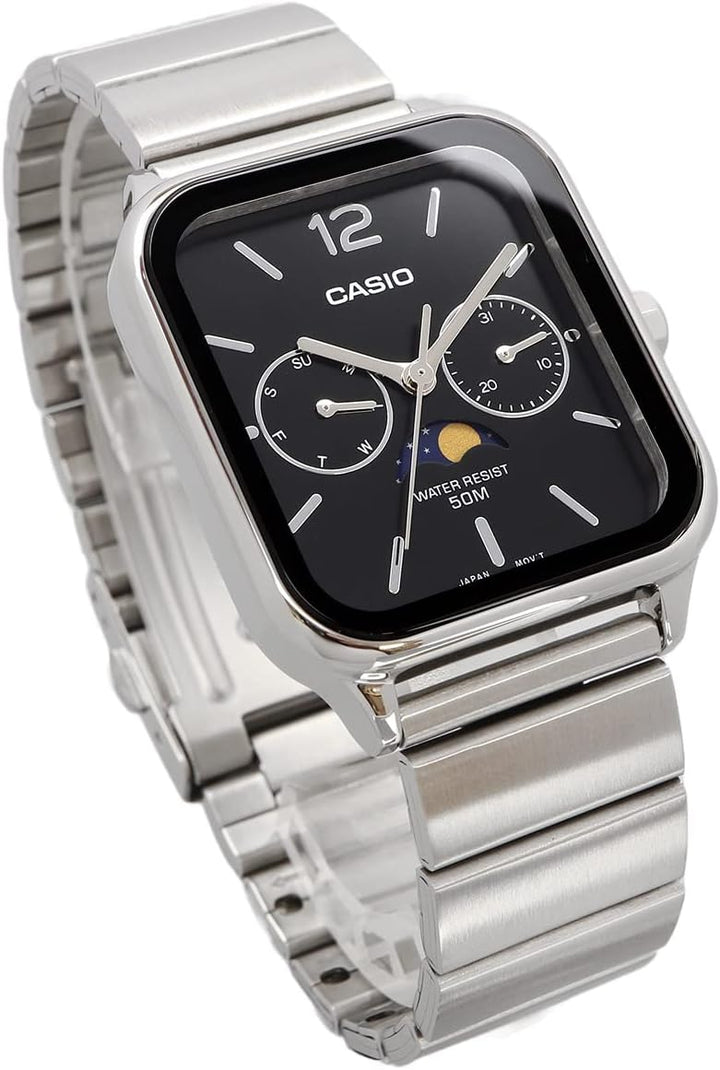 Casio MTP-M305D-7A2V original para hombre con correa de acero inoxidable y función fase lunar