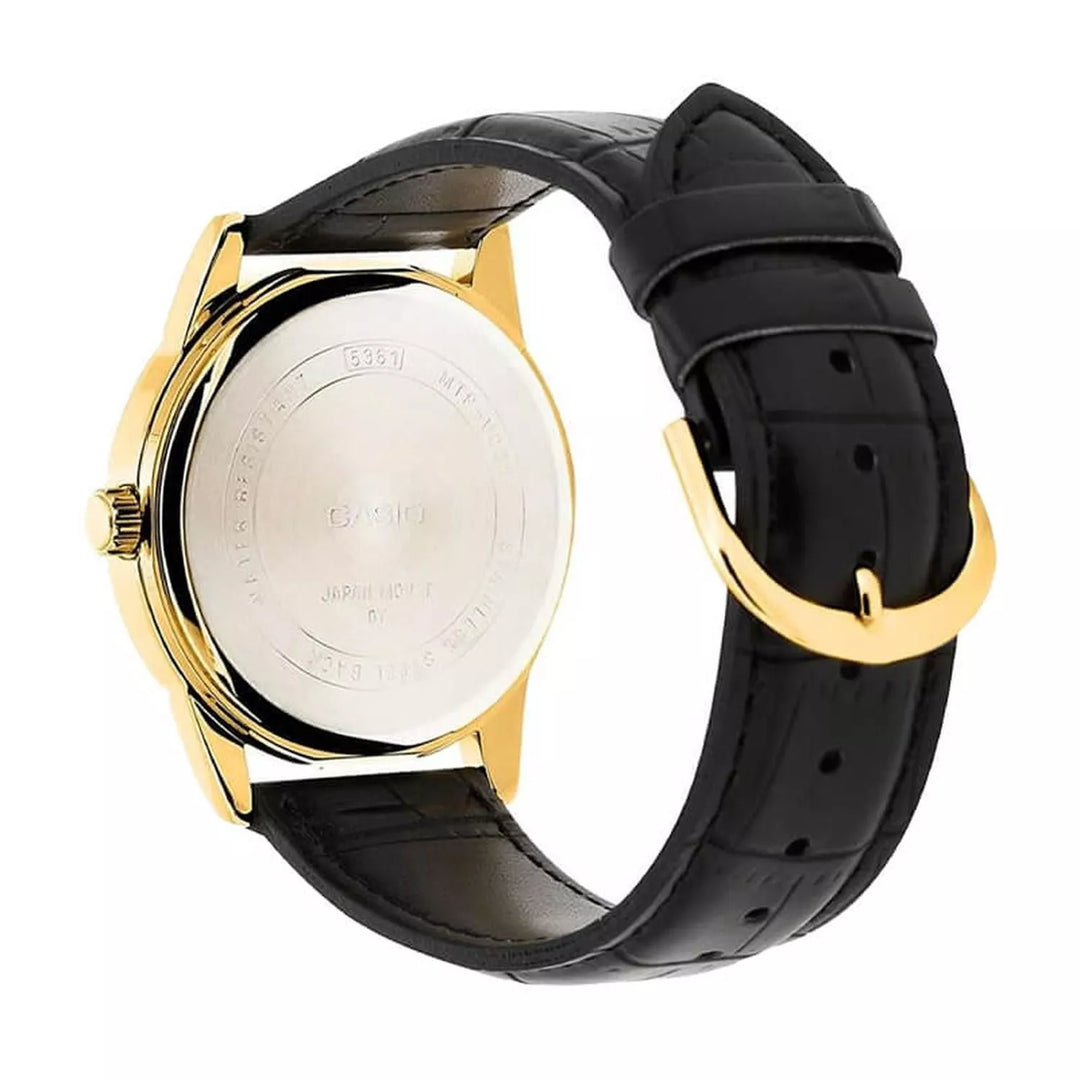 Esfera blanca con índices árabes reloj Casio MTP-V001GL-7B dorado analógico original en Perú
