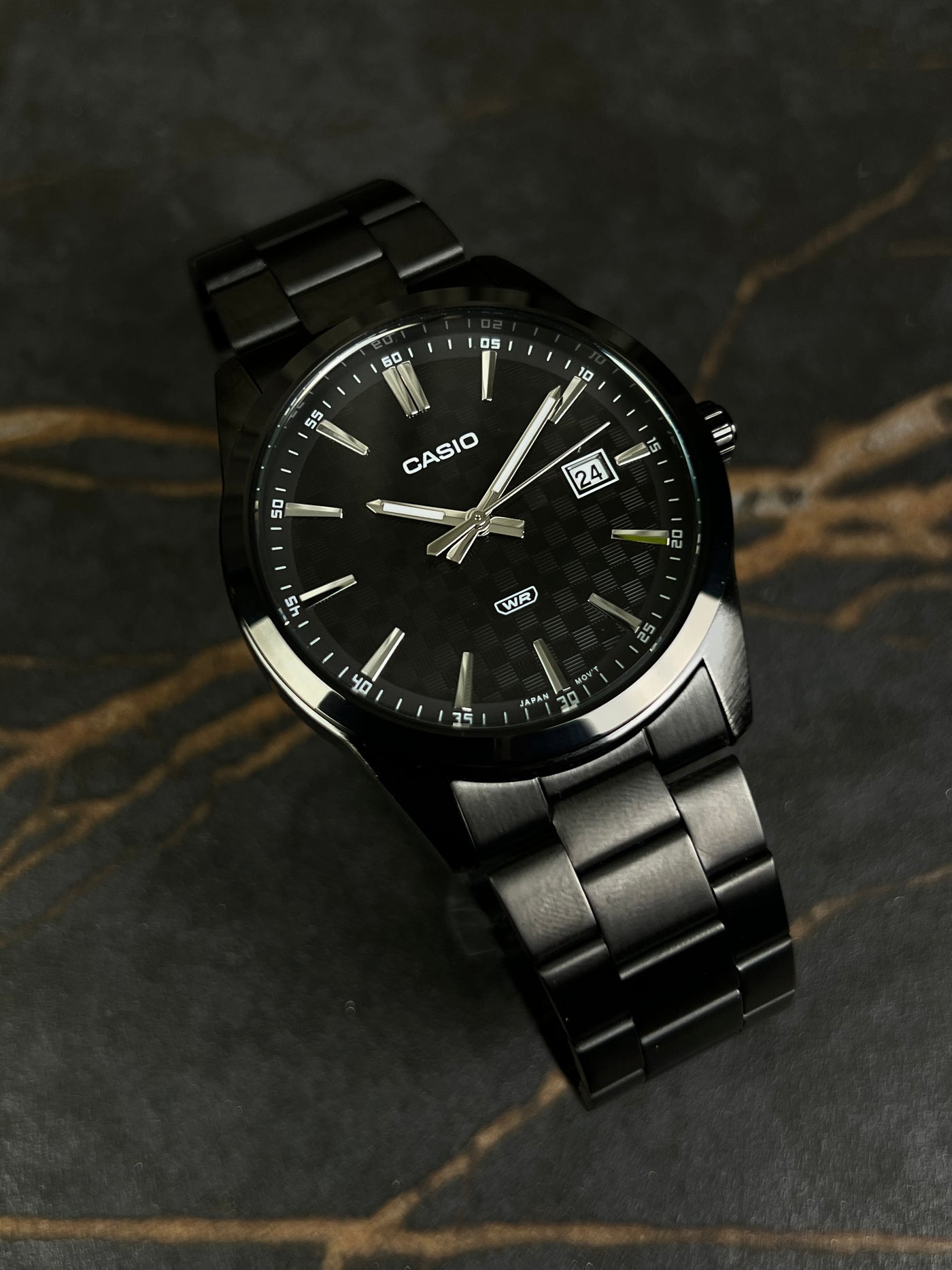 Casio MTP-VD03B-1A original para hombre, reloj negro elegante con esfera analógica