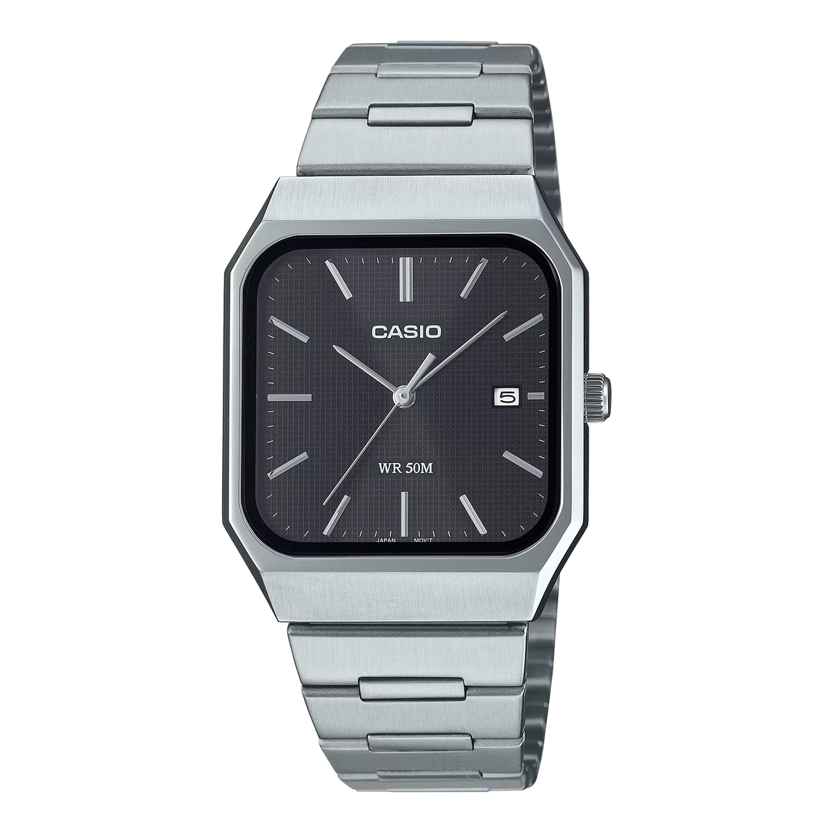 Reloj Casio MTP-B185D-1A acero inoxidable con esfera negra y brazalete plateado