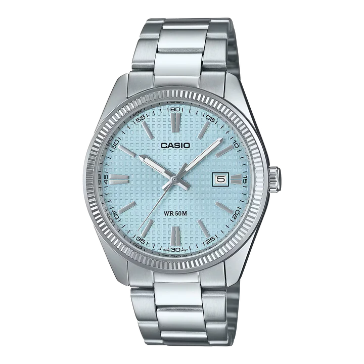 Reloj Casio MTP-1302PE-2AV Original | Acero Inoxidable Esfera Azul Turquesa Texturizado Hombre
