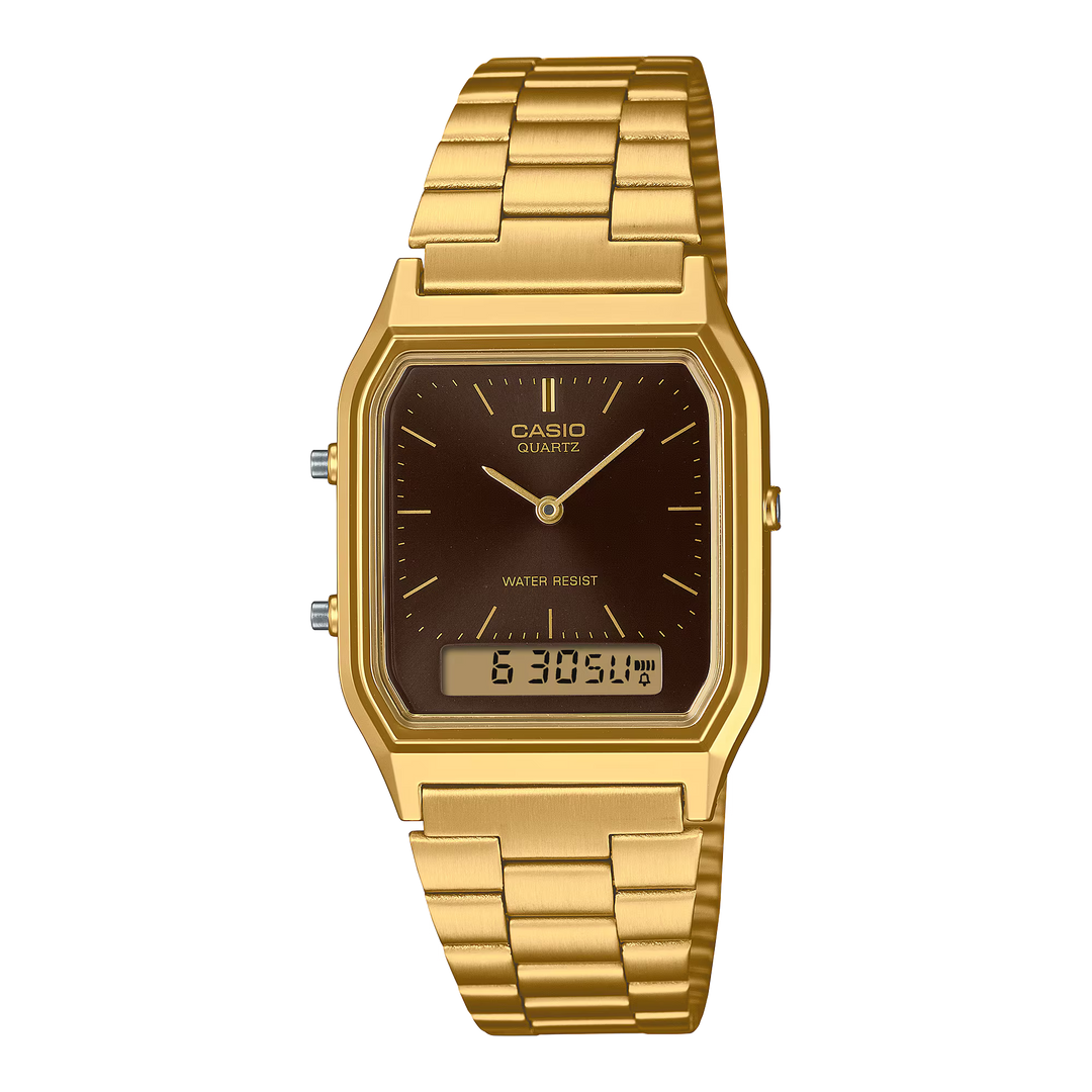 Reloj Casio AQ-230GA-5A Original Retro - Dual Display Analógico Digital Dorado - Casio en Perú | Jherr Jewelry