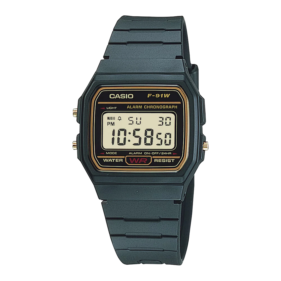 Reloj digital Casio F-91W negro clásico 1989 pantalla LCD iluminación LED | Jherr Jewelry Perú