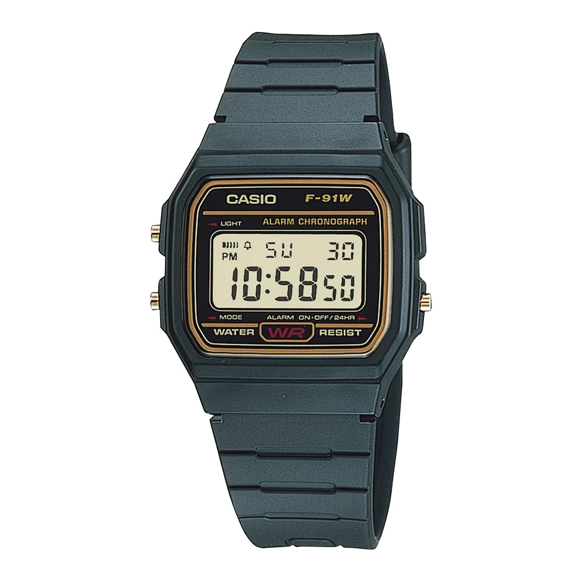 Reloj digital Casio F-91W negro clásico 1989 pantalla LCD iluminación LED | Jherr Jewelry Perú