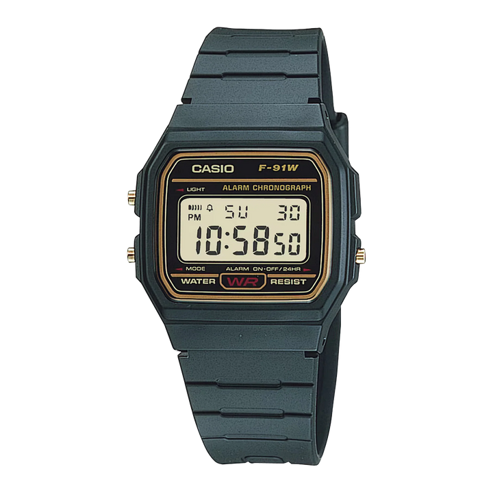 Reloj digital Casio F-91W negro clásico 1989 pantalla LCD iluminación LED | Jherr Jewelry Perú