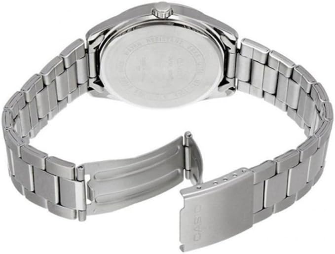 Casio MTP-1302DA-3AV visto por detrás, con tapa y cierre de acero