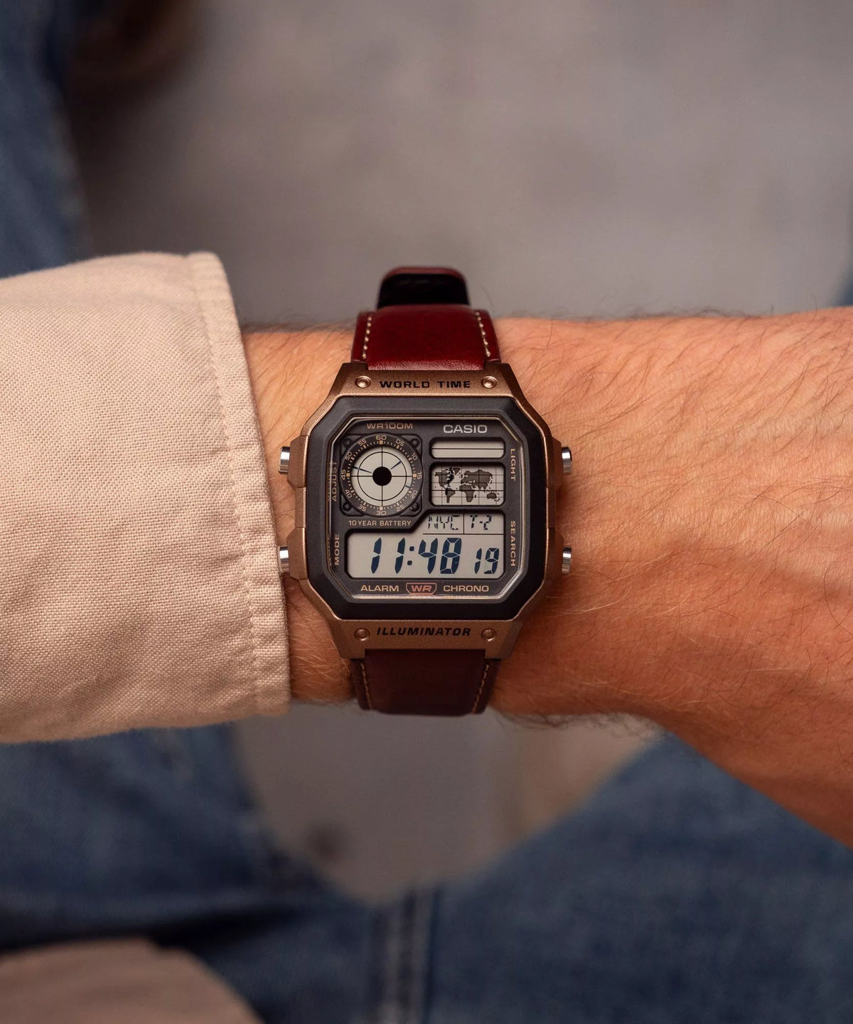 Ae-1200whl-5avef Casio Reloj para Hombre Cuero Outfit Camisa | Jherr Jewelry Perú