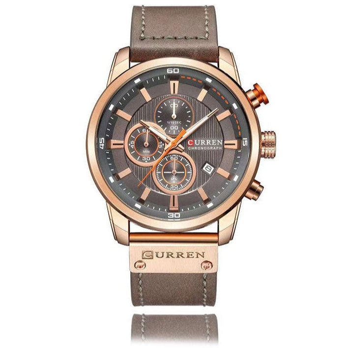 Reloj Curren Original 8291 Oro Rosa Cronógrafo con Correa Cuero Marrón - Diseño Deportivo 44mm - Curren en Perú | Jherr Jewelry