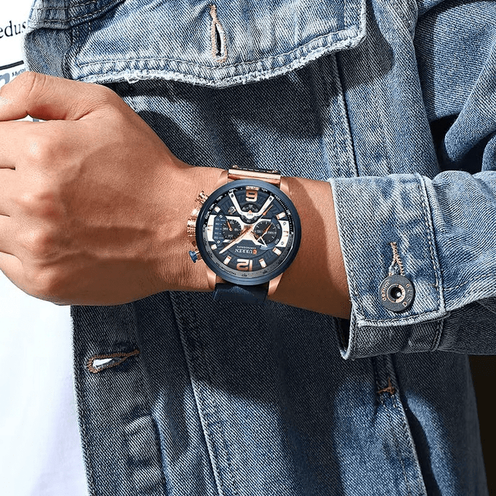 Reloj Curren 8329 Original Hombre Cronógrafo Azul con Correa de Cuero 44mm - Curren en Perú | Jherr Jewelry
