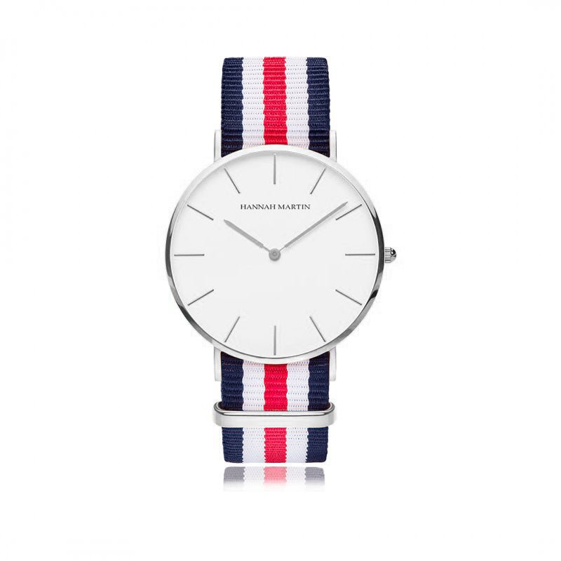 Reloj Hannah Martin Plata Esfera Blanca con NATO Francés - Diseño Náutico 40mm - Hannah Martin en Perú | Jherr Jewelry