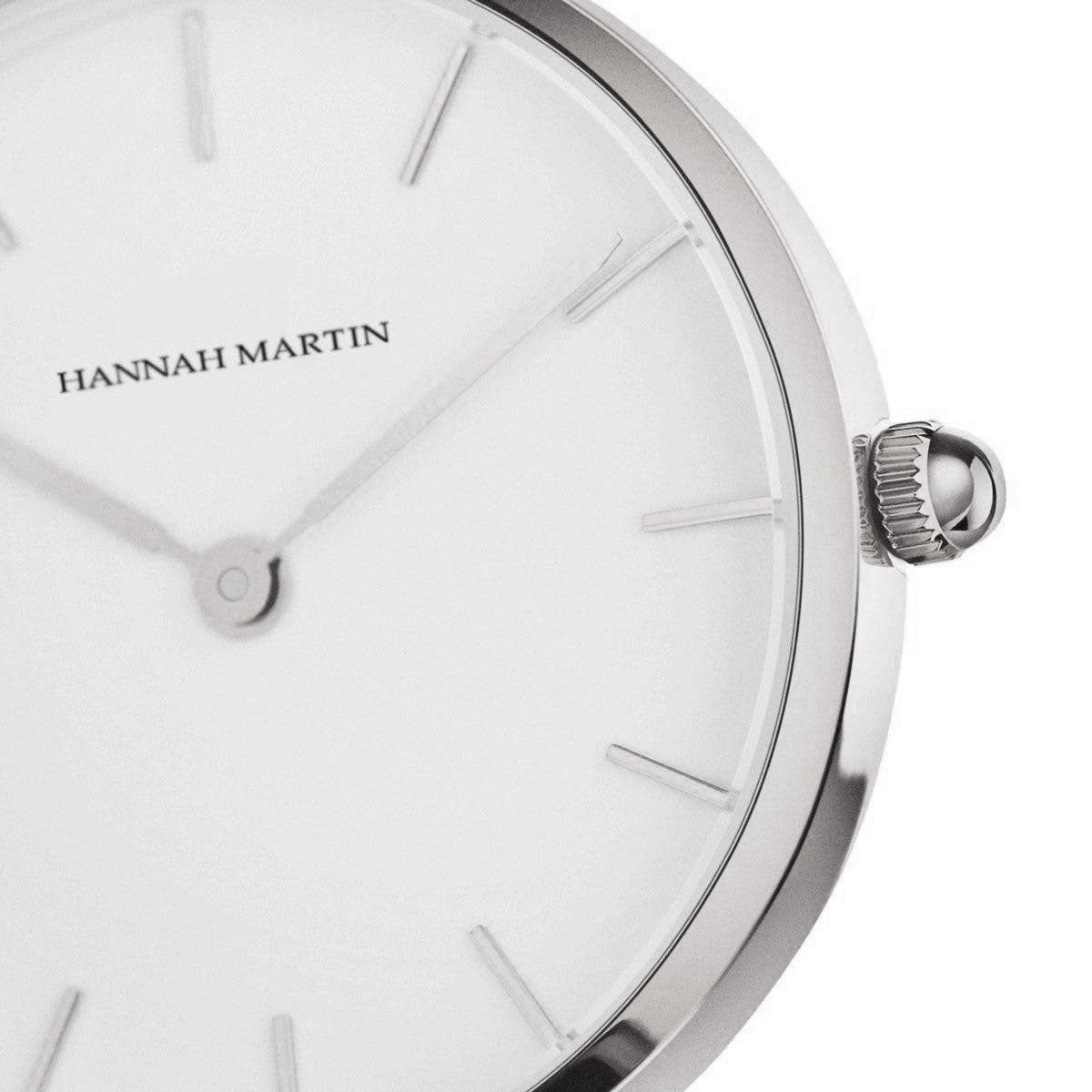Reloj Hannah Martin Original Plata Esfera Blanca con Cuero Marrón - Diseño Clásico 40mm - Hannah Martin en Perú | Jherr Jewelry