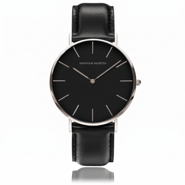 Reloj Reloj  Hombre Negro de Cuero Minimalista - Acero Inoxidable Premium para regalo corporativo personalizado con logo en Perú