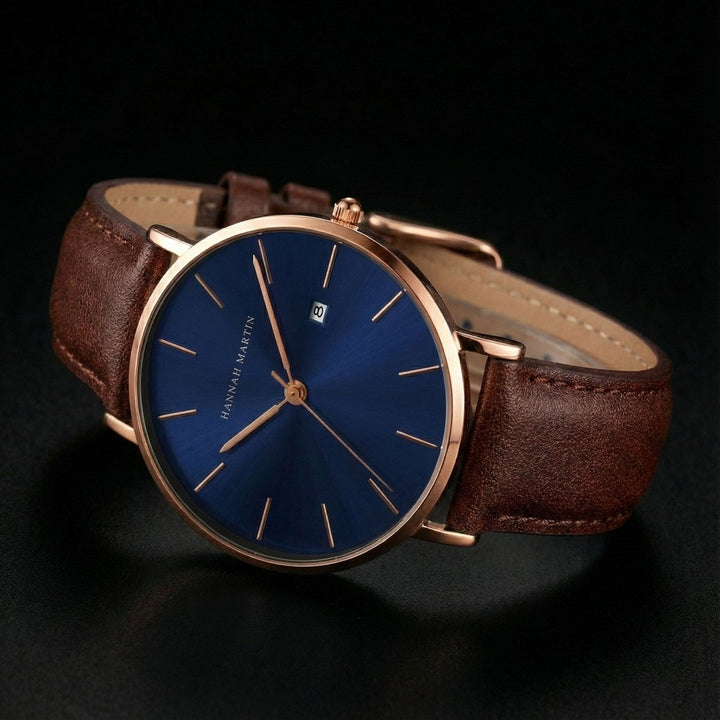 Reloj Hannah Martin Original Hombre Oro Rosa Esfera Azul y Fecha - Diseño Elegante Premium 40mm - Hannah Martin en Perú | Jherr Jewelry