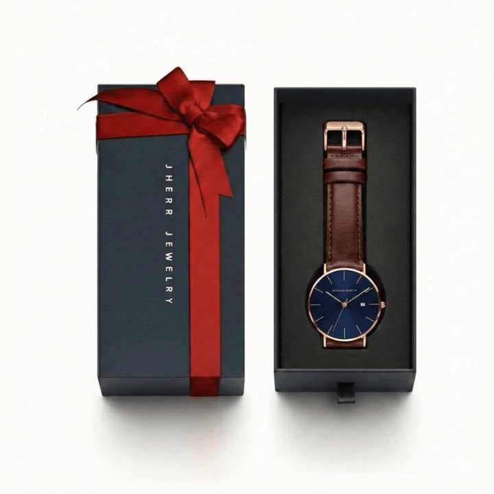 Reloj Hannah Martin Original Hombre Oro Rosa Esfera Azul y Fecha - Diseño Elegante Premium 40mm - Hannah Martin en Perú | Jherr Jewelry