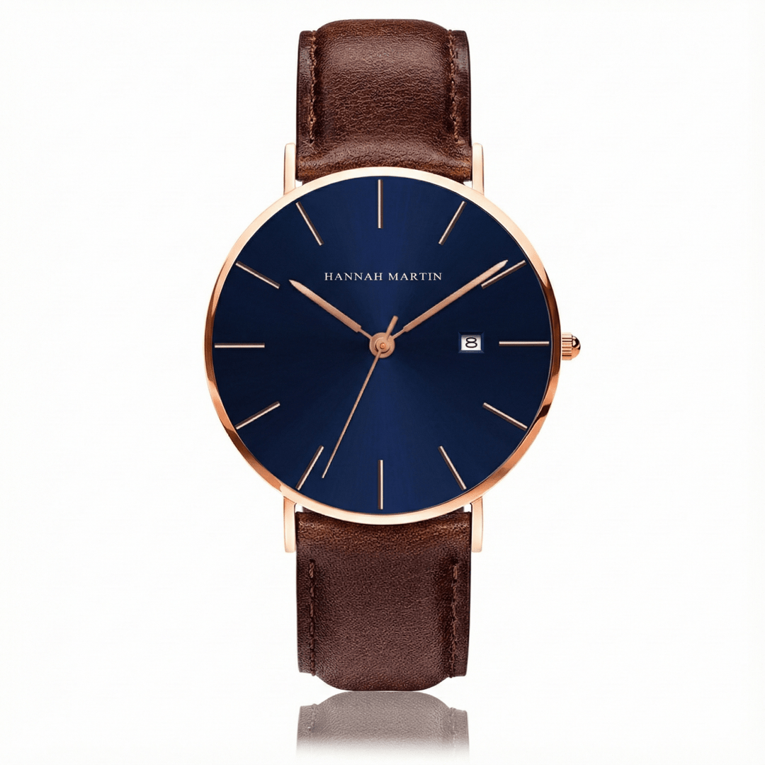 Reloj Hannah Martin Original Hombre Oro Rosa Esfera Azul y Fecha - Diseño Elegante Premium 40mm - Hannah Martin en Perú | Jherr Jewelry