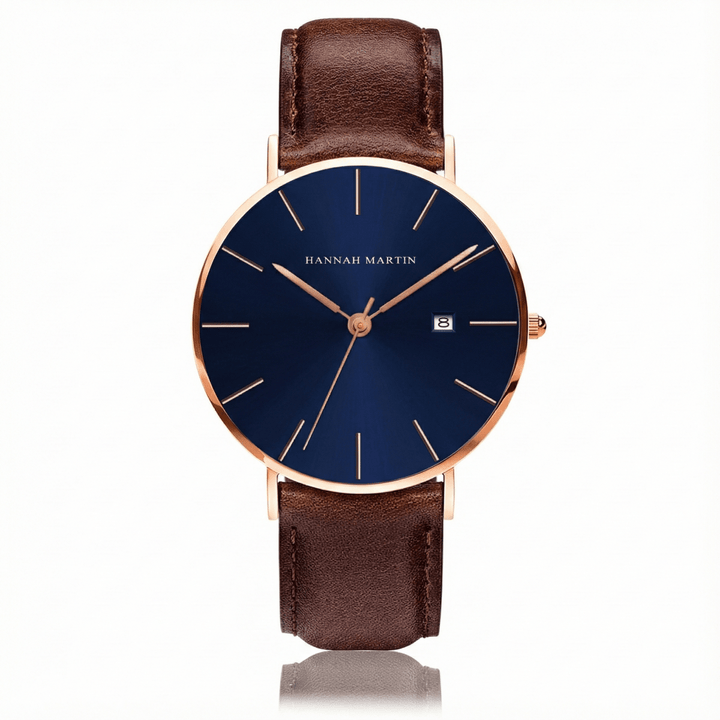 Reloj Hannah Martin Original Hombre Oro Rosa Esfera Azul y Fecha - Diseño Elegante Premium 40mm - Hannah Martin en Perú | Jherr Jewelry