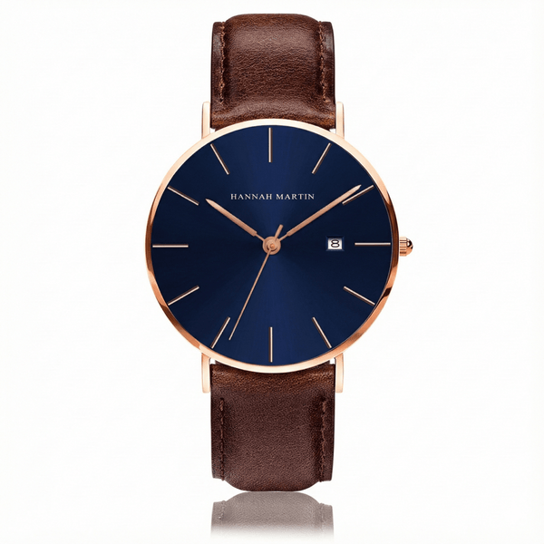 Reloj Reloj  Original Hombre Oro Rosa Esfera Azul y Fecha - Diseño Elegante Premium 40mm para regalo corporativo personalizado con logo en Perú