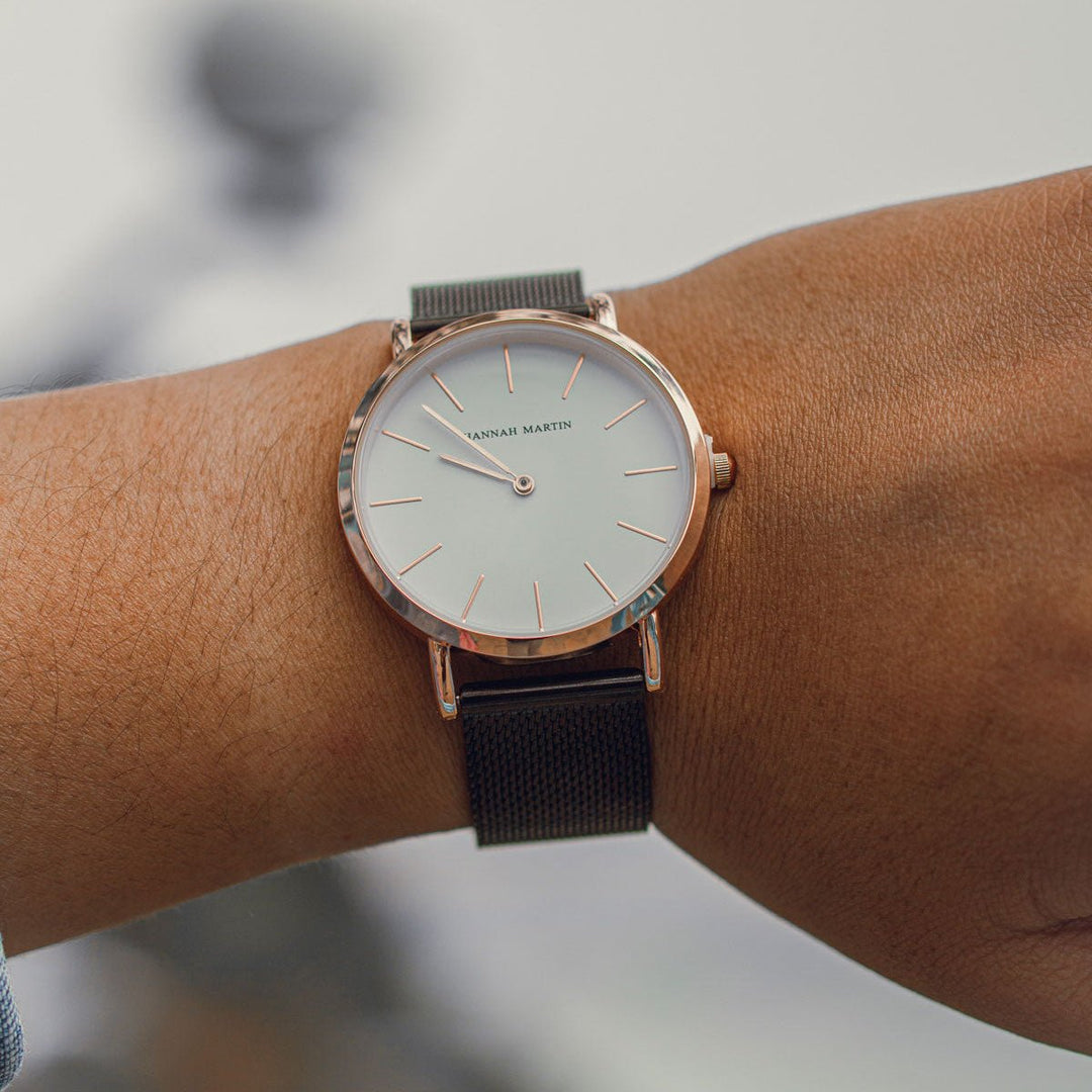 Reloj Hannah Martin para mujer Malla Negra Esfera Blanca - Hannah Martin en Perú | Jherr Jewelry