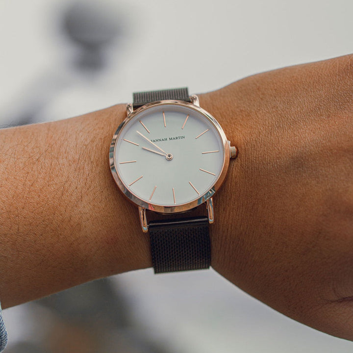 Reloj Hannah Martin para mujer Malla Negra Esfera Blanca - Hannah Martin en Perú | Jherr Jewelry