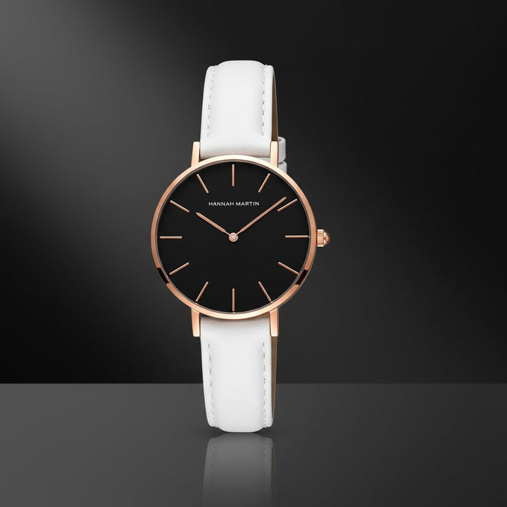 Reloj Hannah Martin Original Mujer Oro Rosa Correa Cuero Blanco - Hannah Martin en Perú | Jherr Jewelry