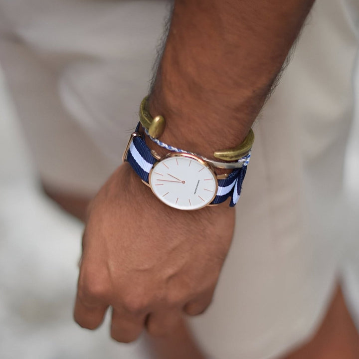 Reloj Hannah Martin Glasgow Oro Rosa con Correa NATO Azul Marino - Diseño Minimalista 40mm - Hannah Martin en Perú | Jherr Jewelry