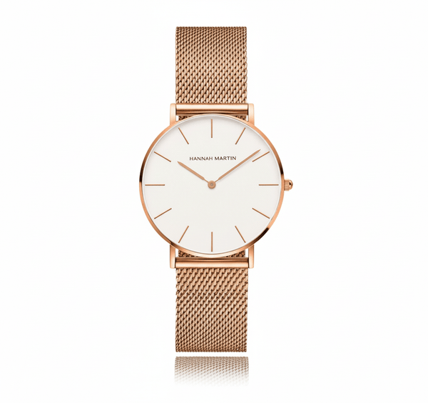Reloj Reloj  Oro Rosa Mujer Esfera Blanca Mesh - Diseño Minimalista 36mm para regalo corporativo personalizado con logo en Perú
