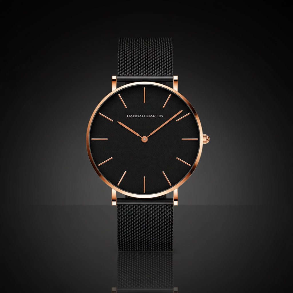 Reloj Hannah Martin Original Malla Negra para Hombre – Negro y Oro Rosa 40mm - Hannah Martin en Perú | Jherr Jewelry