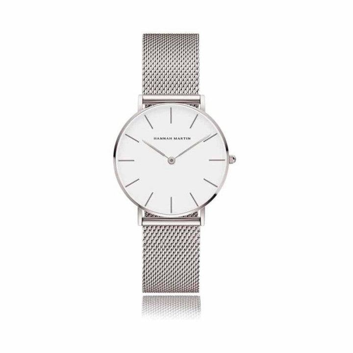 Reloj Hannah Martin Plata Mesh Esfera Blanca - Diseño Minimalista 36mm - Hannah Martin en Perú | Jherr Jewelry