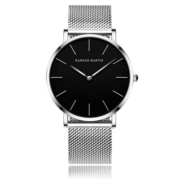 Reloj Reloj  Original Plata Esfera Negra con Correa Mesh Plateada - Diseño Minimalista 40mm para regalo corporativo personalizado con logo en Perú