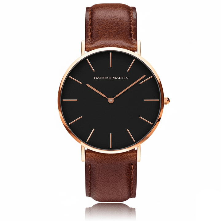Reloj Hannah Martin Original para Hombre Elegante Cuero Marrón Esfera Negra 40mm - Hannah Martin en Perú | Jherr Jewelry