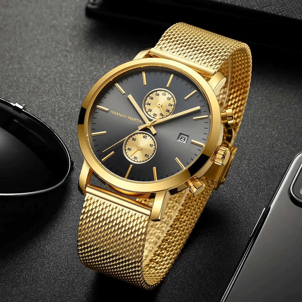 Reloj Hannah Martin Negro Original Cronógrafo con Brazalete de Acero Negro - Diseño Elegante 42mm - Hannah Martin en Perú | Jherr Jewelry