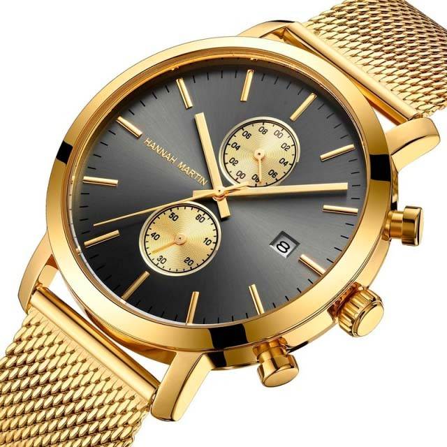 Reloj Hannah Martin Negro Original Cronógrafo con Brazalete de Acero Negro - Diseño Elegante 42mm - Hannah Martin en Perú | Jherr Jewelry