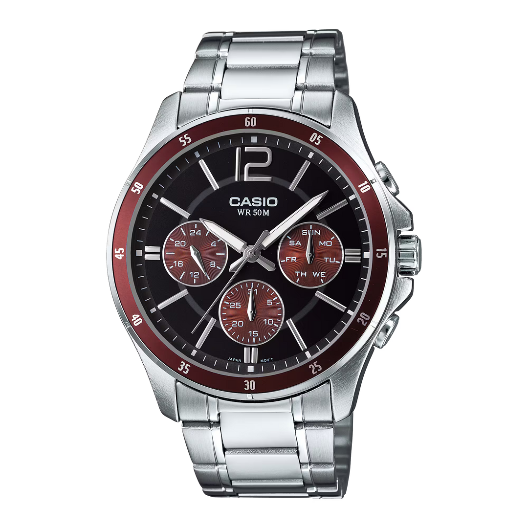 Reloj Casio MTP-1374D-5AVEF Original Acero Hombre Plateado Dial Rojo - Casio en Perú