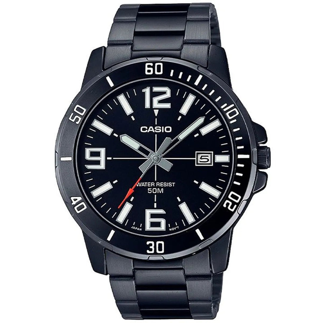 Reloj Casio MTP-VD01B Hombre Negro Acero Inoxidable Water Resist 50M - Diseño Elegante 42mm - Casio en Perú | Jherr Jewelry