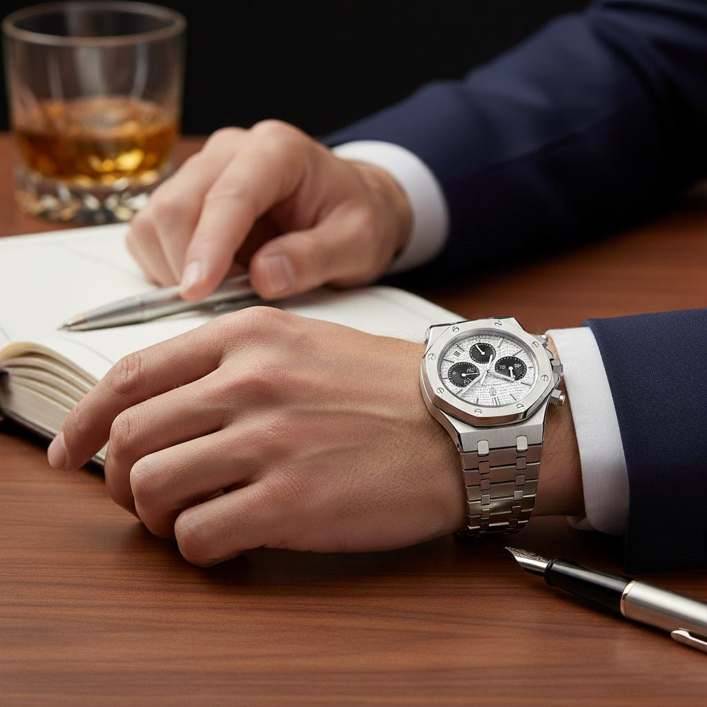 Reloj Cronógrafo Poedagar Octagonal con Esfera Panda y Brazalete de Acero Integrado 40mm - Poedagar en Perú | Jherr Jewelry