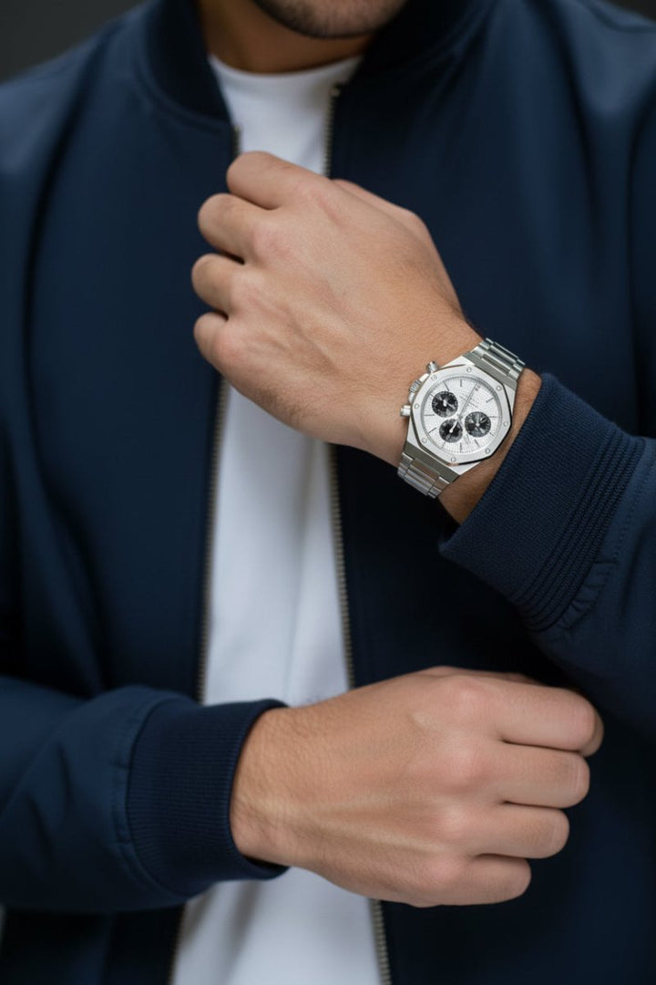 Reloj Cronógrafo Poedagar Octagonal con Esfera Panda y Brazalete de Acero Integrado 40mm - Poedagar en Perú | Jherr Jewelry