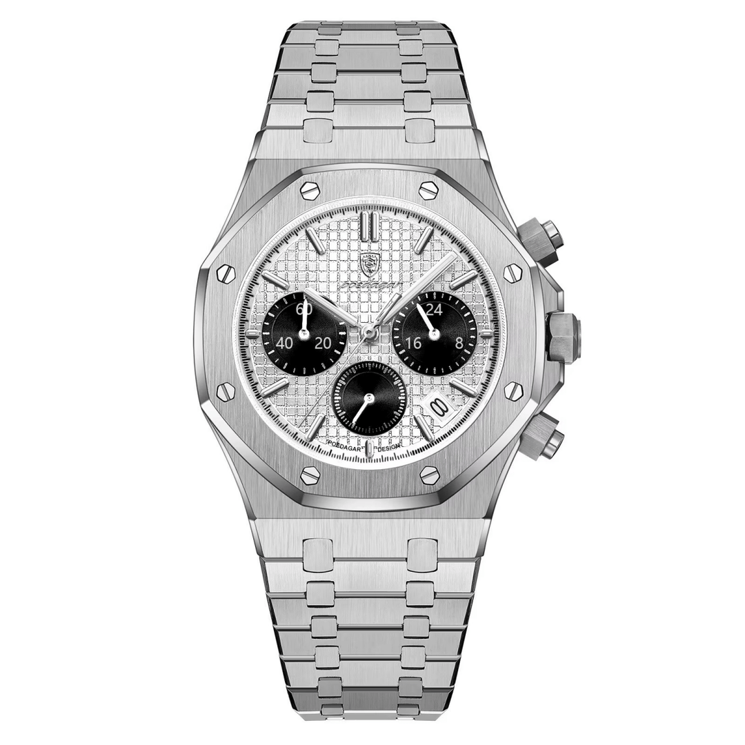 Reloj Cronógrafo Poedagar Octagonal con Esfera Panda y Brazalete de Acero Integrado 40mm - Poedagar en Perú | Jherr Jewelry