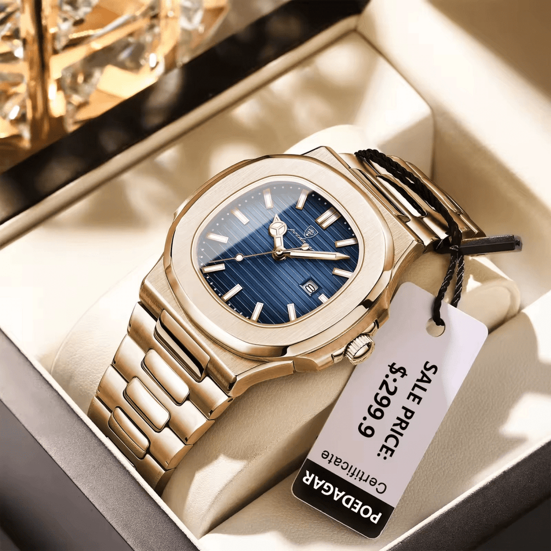 Reloj Poedagar ORIGINAL Cara Azul Marine Brazalete de Eslabones - Diseño Luxury 40mm - Poedagar en Perú | Jherr Jewelry