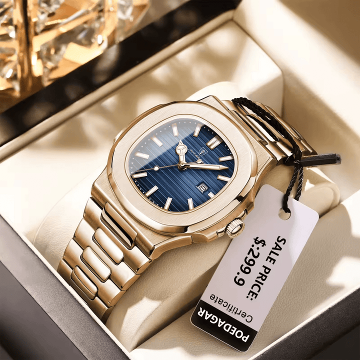 Reloj Poedagar ORIGINAL Cara Azul Marine Brazalete de Eslabones - Diseño Luxury 40mm - Poedagar en Perú | Jherr Jewelry
