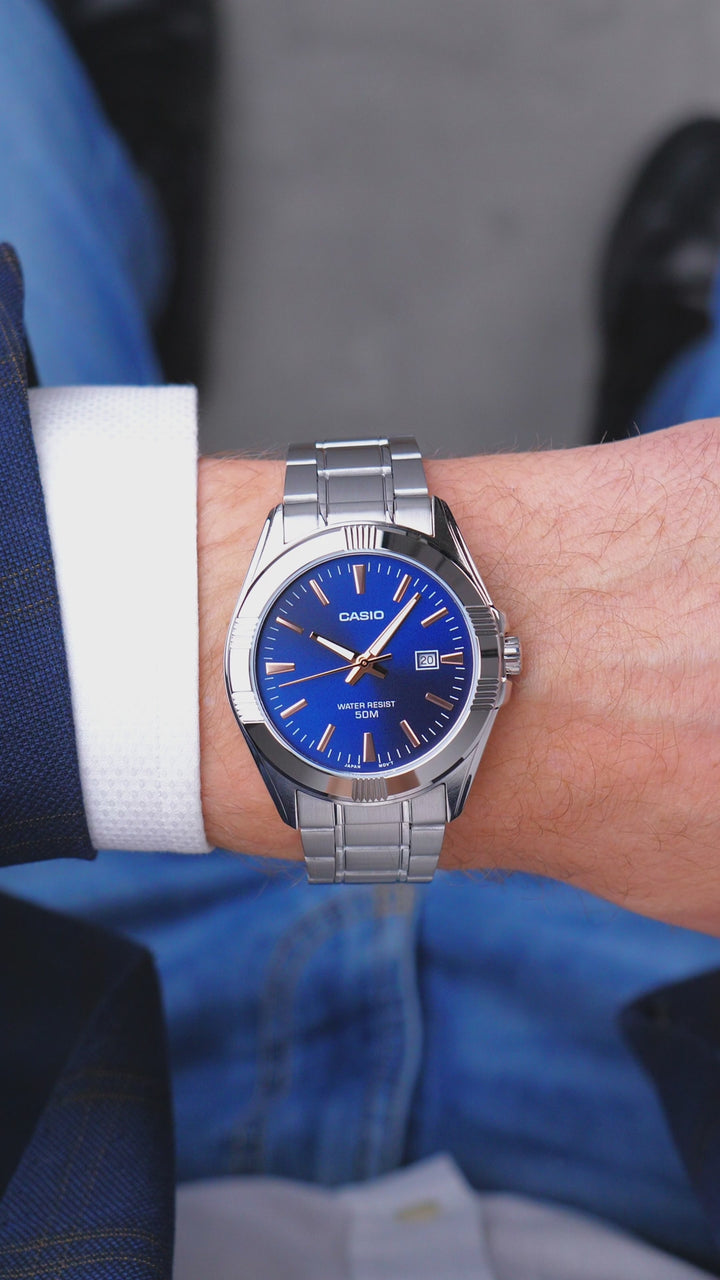 Reloj Casio MTP-1308D-2AVEF — Esfera Azul, Correa de Acero y Resistencia 50m