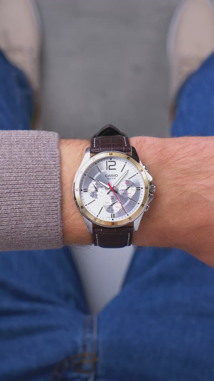 Reloj Casio Hombre MTP-1374L-7A — Multifunción Analógico con Correa de Cuero