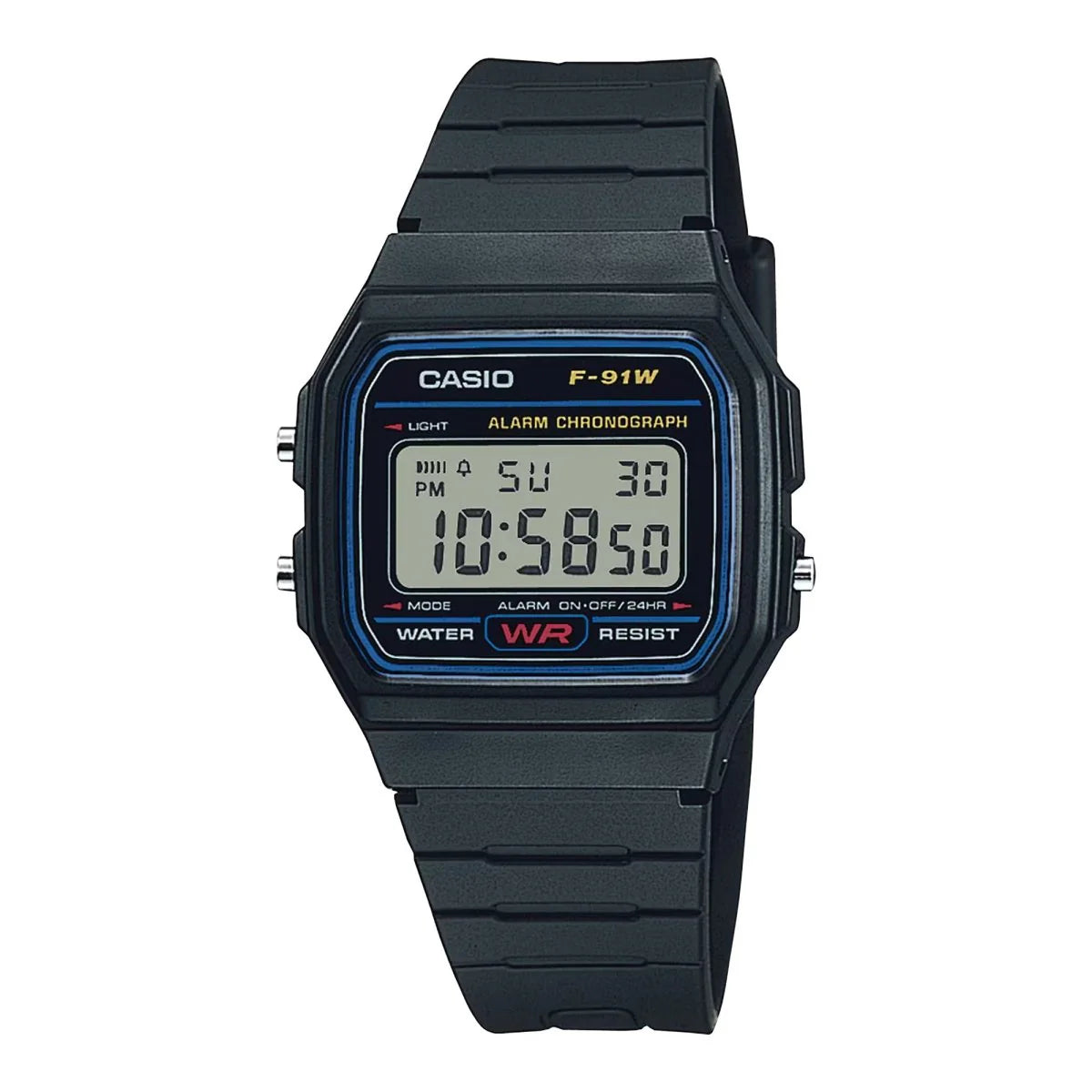 Reloj Casio F-91W original negro digital clásico vista frontal | Jherr Jewelry Perú