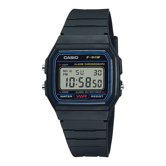 Reloj Casio F-91W original negro digital clásico vista frontal | Jherr Jewelry Perú
