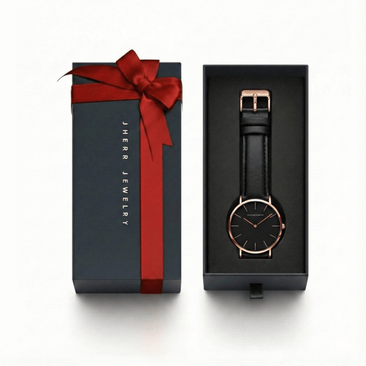 Reloj Hannah Martin CB01 Rose Gold Esfera Negra con Cuero Negro - Diseño Clásico Ejecutivo 40mm - Hannah Martin en Perú | Jherr Jewelry
