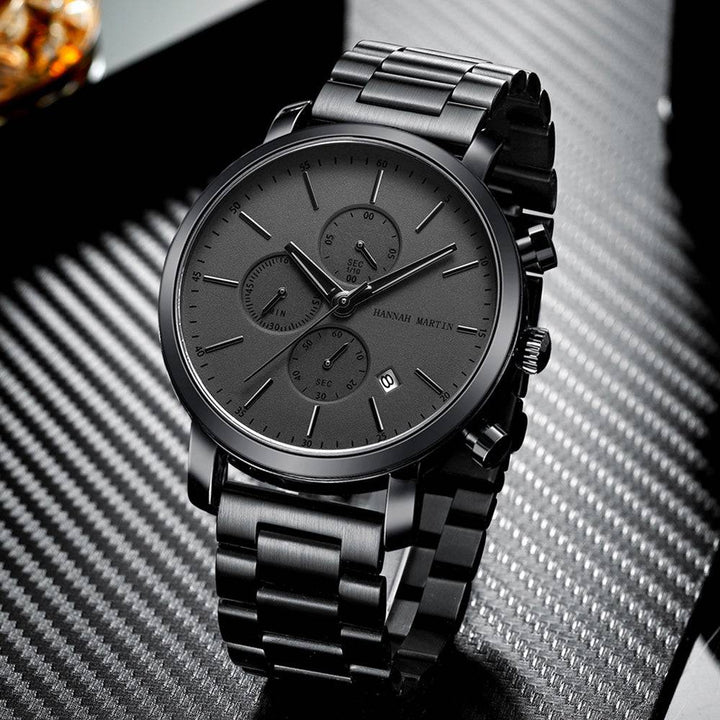Reloj Hannah Martin Negro Original Cronógrafo con Brazalete de Acero Negro - Diseño Elegante 42mm - Hannah Martin en Perú | Jherr