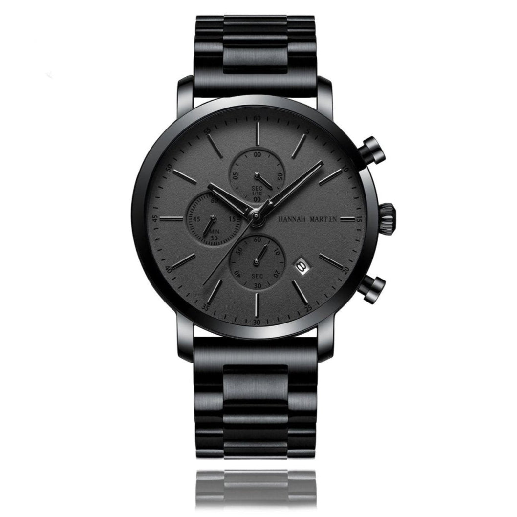Reloj Hannah Martin Negro Original Cronógrafo con Brazalete de Acero Negro - Diseño Elegante 42mm - Hannah Martin en Perú | Jherr