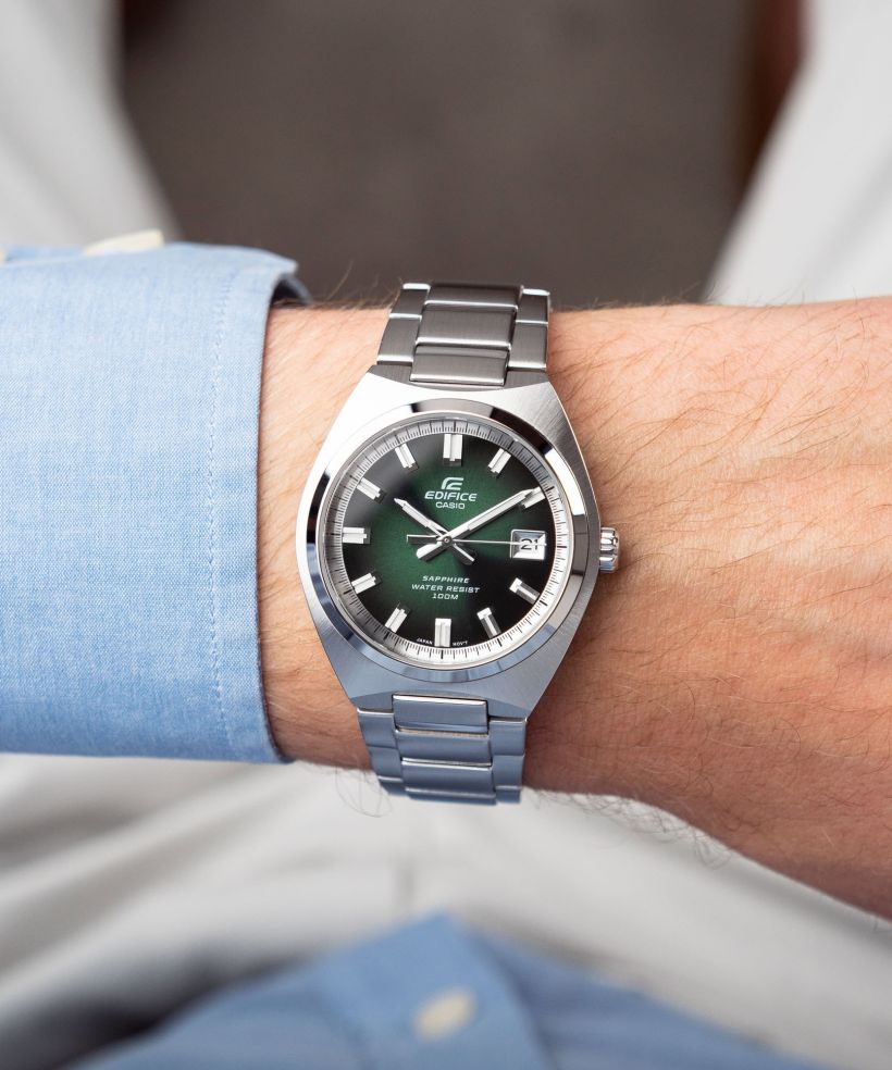 Reloj Casio Edifice EFB-109D-3A acero elegante verde para hombre original - detalle de esfera caja y brazalete | Jherr Perú