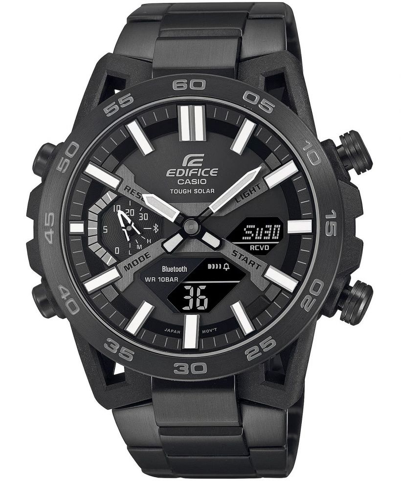 Reloj Casio Edifice ECB-2000DC-1B bluetooth solar negro para hombre original - detalle de esfera caja y brazalete | Jherr Perú