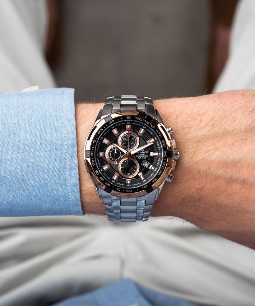 Reloj Casio Edifice EF-539D-1A5 cronógrafo negro para hombre original - detalle de esfera caja y brazalete | Jherr Perú