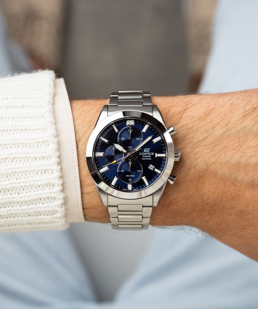 Reloj Casio Edifice EFB-710D-2A cronógrafo azul para hombre original - detalle de esfera caja y brazalete | Jherr Perú